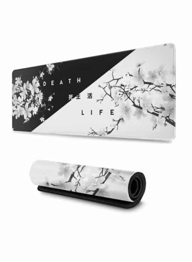 Y&D Gaming Mouse Pad Black and White Cherry Blossom,Extended Large Mat Desk Pad, Stitched Edges Mousepad, Long Non-Slip Rubber Base Mice Pad(31.5x11.8x0.12 Inch) - Image 1